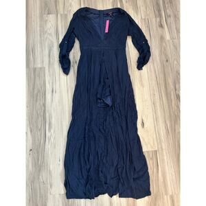 Xtaren Long Sleeve Blue Maxi Dress Romper Size Small Low Cut/shorts